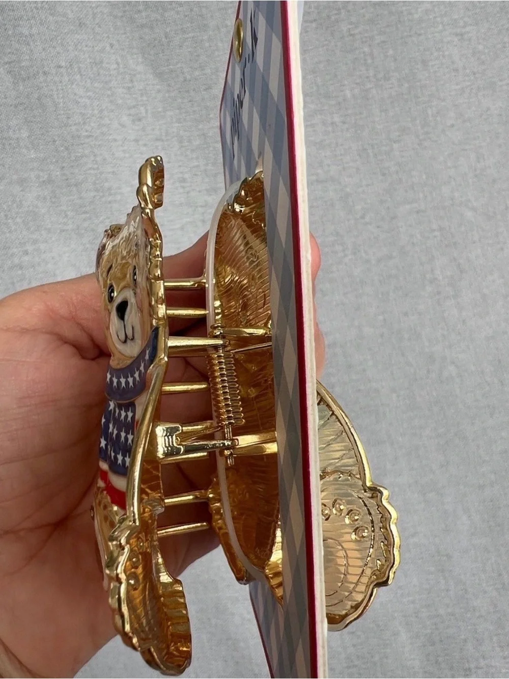 NWT Piper K Teddy Bear American Flag Patriotic Gold Metal claw jaw clip